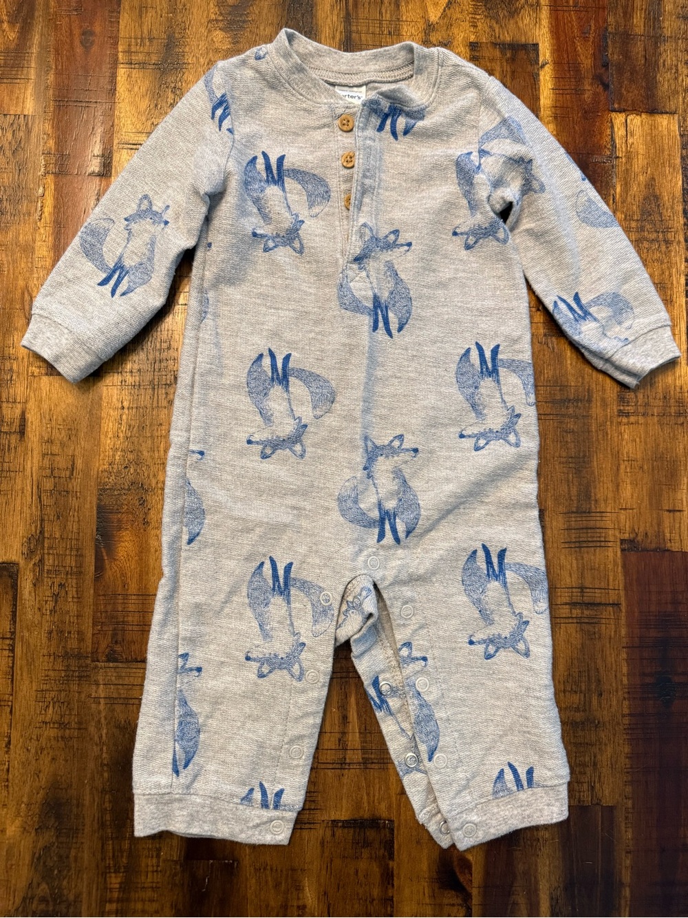 🍒 Whimsical blue fox pattern long sleeve sleeper by Carter's 9M. snap closure
